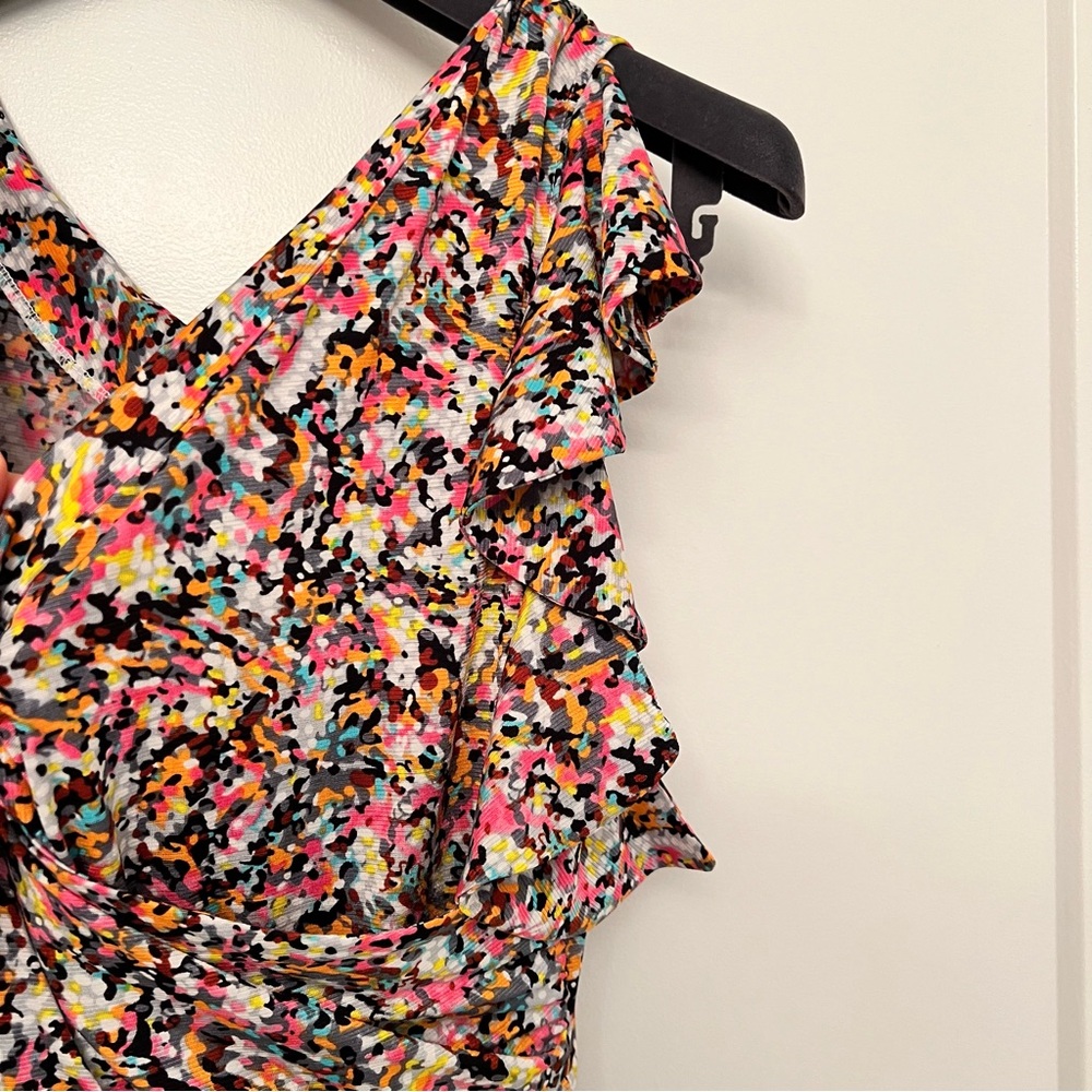 Another Edition- Bright Multi Color Ruched Ruffle Sleeveless Dress - Picture 5 of 9